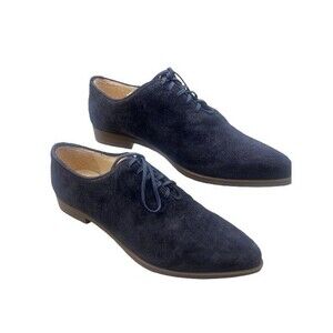 Girotti Womens Navy Blue Suede Pointed Toe Classic Lace Up Oxford Shoes Size 38